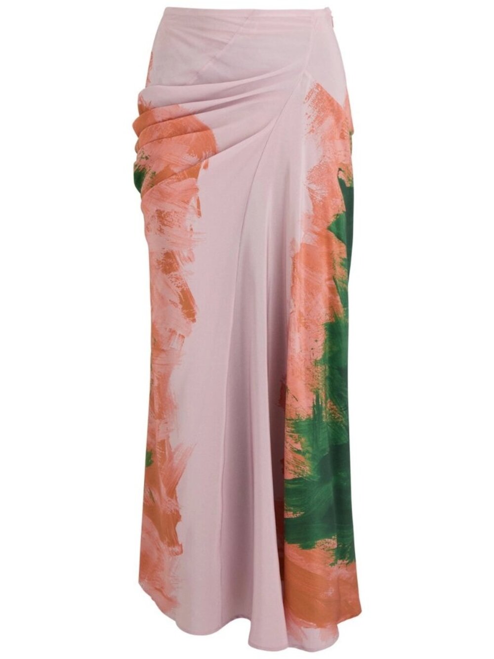 NWT $1175 Dries Van Noten Saren Draped Stretch Silk Maxi Skirt Green Size 2